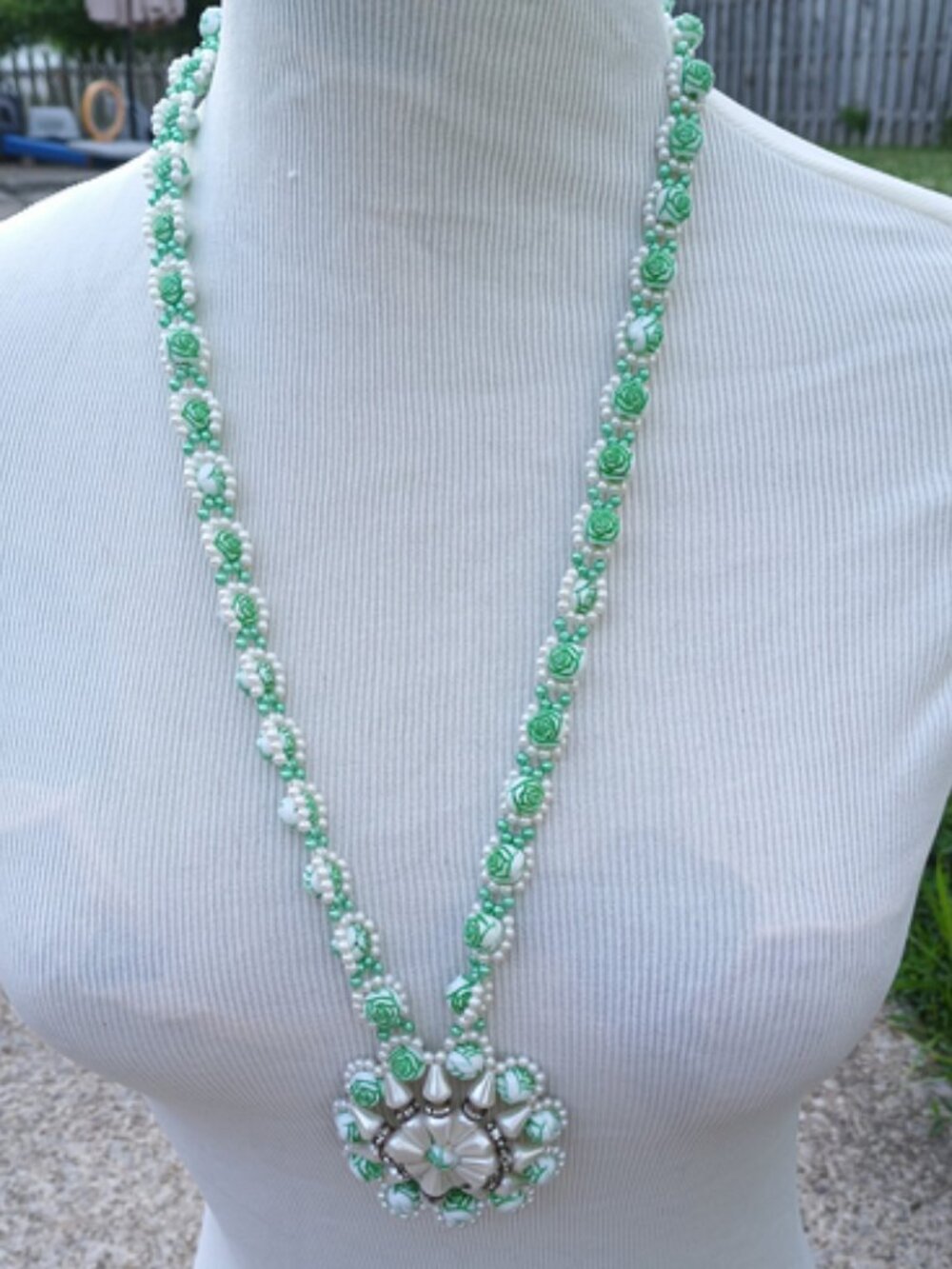 Vintage Plastic Beaded Necklace with Faux Pearls